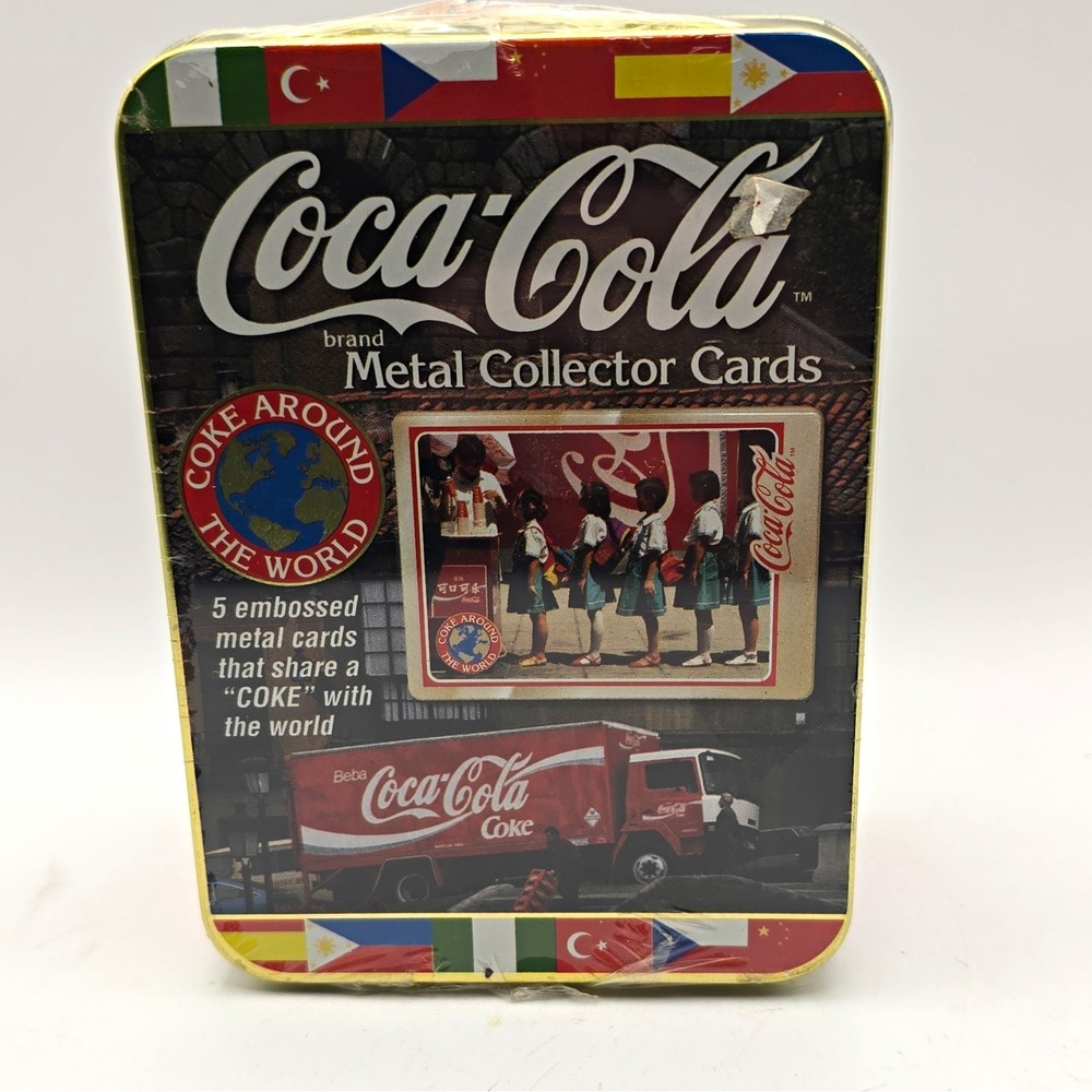 Coca-Cola Coke Around the World Tin w/ 5 Embossed Metal Collector Cards